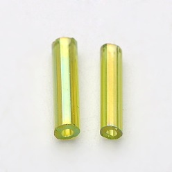 Green Yellow Transparent Colours Rainbow Glass Bugle Beads, AB Color, Green Yellow, 6x1.8mm, Hole: 0.6mm