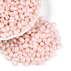Pink Стеклянный бисер непрозрачных цветов, двухконусные, розовые, 6x4x4 мм, отверстие : 1 мм, Около 3460 шт / фунт