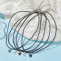 Mixed Color 5Pcs 5 Color Glass Heart Pendant Necklaces Set, with Imitation Leather Cords, Mixed Color, 17.72 inch(45cm), 1pc/color