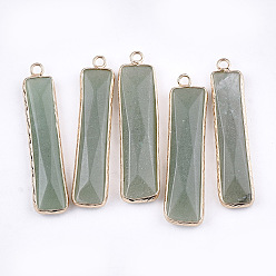 Зеленый Авантюрин Естественный зеленый авантюрин подвески, с латунной фурнитурой , граненые, прямоугольные, золотые, 45~46x9~11x4~5 мм, отверстие : 2 мм