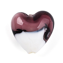 Индийский Красный Бусины лэмпворк , сердце, два тона, Индийская красная, 19~20.5x20~20.5x11~12.5 мм, отверстие : 1.5~2.5 мм