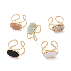 Gemischte Stein Ionenplattierung (IP) natürlicher Edelstein, ovaler offener Manschettenring, Echter, vergoldeter Edelstahlschmuck, hochglanzpoliert, für Damen, us Größe 24 304 (7 mm)