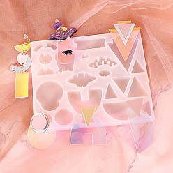 Смешанные Узоры Diy кулон пищевые силиконовые формы, формы для литья смолы, для уф-смолы, изготовление ювелирных изделий из эпоксидной смолы, НЛО и геометрическая форма, смешанные узоры, 124x144x7 мм, отверстие : 0.9~2.6 мм, внутренний диаметр: 7~55x11~58 мм