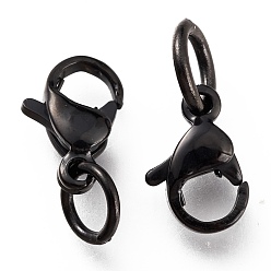 Electrophoresis Black 304 Stainless Steel Lobster Claw Clasps, With Jump Ring, Electrophoresis Black, 9x5.5x3.5mm, Hole: 3mm, Jump Ring: 5x0.6mm