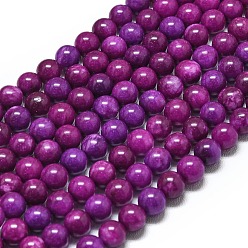Фиолетовый Натуральный Malaysia нефритовые бусы пряди, окрашенная и подогревом, круглые, фиолетовые, 6~6.5 мм, отверстие : 1 мм, около 60~62 шт / нитка, 14.96 дюйм (38 см)