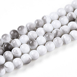 Гейнсборо Выпечки нарисованных стеклянных бусин прядей, круглые, два тона, светло-серые, 8~8.5 мм, отверстие : 1.4 мм, около 103~107 шт / нитка, 30.12~31.30 дюйм (76.5~79.5 см)