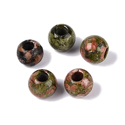 Унакит Натуральный восточный европейский бисер, гладкий круглый, бусины с большим отверстием, 10x8.5 мм, отверстие : 4 мм