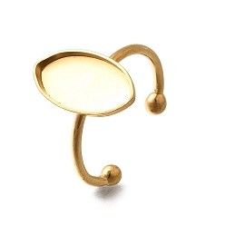 Золотой 304 компоненты открытого кольца манжеты из нержавеющей стали, настройка кольца колодки, лошадиный глаз , золотые, лошадь глаз: 17x9 мм, регулируемый, лоток : 16x8 мм