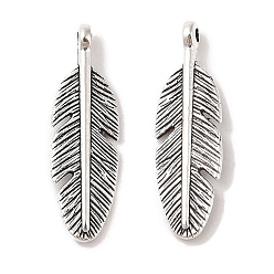 Античное Серебро Подвески, сплав, в форме пера, тибетский стиль, без кадмия и без свинца, античное серебро, 29x8.5x3.5 мм, отверстие : 2 мм