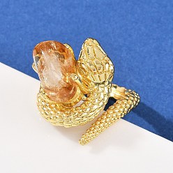 Желтый Кварц Кольца-манжеты из натурального желтого кварца змеи, латунные регулируемые кольца для женщин, долговечный, золотые, внутренний диаметр: 18x21 мм