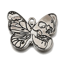 Plata Antigua Colgantes de aleación de estilo gótico tibetano, dijes de mariposa con calavera, plata antigua, 23x27.5x1 mm, agujero: 2 mm