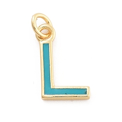 Letter L Стойки обшивки латунные подвески, с эмалью и кольцом для прыжков, без кадмия и без свинца, долговечный, реальный 18 k позолоченный, буквы, Письмо L, 11.5x7x1 мм, отверстие : 2.5 мм