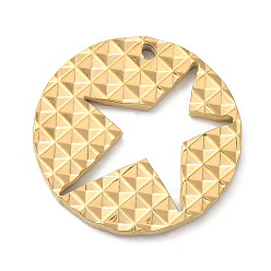 Golden Ion Plating(IP) 304 Stainless Steel Pendants, Flat Round with Star Charm, Golden, 27x2mm, Hole: 1.6mm