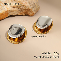 Плоский Круглый 304 двухцветные серьги-гвоздики из нержавеющей стали, золотые и нержавеющая сталь цвет, плоско-круглые, 23 мм