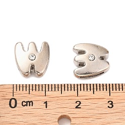 Letter W Letter Slider Beads for Watch Band Bracelet Making, Platinum Plated Alloy Crystal Rhinestone Slide Charms, Cadmium Free & Nickel Free & Lead Free, Letter.W, 11~13x9~11.5x4~5mm, Hole: 7.5~8x1mm