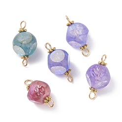 Mixed Color Electroplated Glass Links Connectors, with Brass & Alloy Findings, Faceted, Cube, Mixed Color, 22~22.5x12mm, Hole: 2.5~3mm