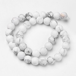 Howlite Natural Howlite Beads Strands, Frosted, Round, 10mm, Hole: 1mm, about 39pcs/strand, 15.3 inch