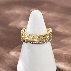 Настоящее золото 18K Латунные микро проложить манжеты кольца кубического циркония, форма цепи, реальный 18 k позолоченный, 6.5 мм, размер США 8 (18.1 мм)