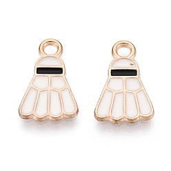 Белый Подвески из сплава и эмали, прелести бадминтона, золотые, белые, 15x9.5x1 мм, отверстие : 1.8 мм