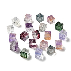 Mixed Color Transparent Glass Beads, Gradient Color, Square, Mixed Color, 10x11x11mm, Hole: 1.5mm