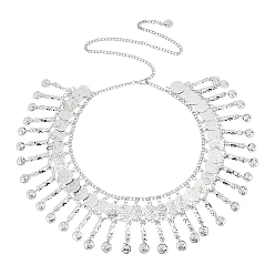 Platine Chaînes de taille bohèmes en alliage avec pompons et pièces de monnaie, bijoux de corps bikini pour femmes, platine, 1065x85mm