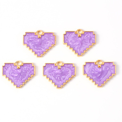 Purple Light Gold Plated Alloy Enamel Pendants, Heart, Purple, 18.5x15.5x1.5mm, Hole: 1.5mm