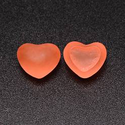 Coral Transparent Resin Cabochons, Imitation Jell, Heart, Coral, 15.5x19x12mm