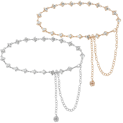 Платиновый & Золотой 2 шт 2 цвета кристалл горный хрусталь цветок звено цепи ремни, цепи поясного ремня из сплава для рубашки, юбки, платья, пальто, платиной и золотом, 24-1/4 дюйм (61.5 см), 1 шт / цвет