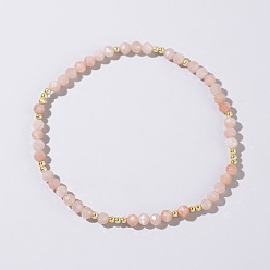 Розовый Опал Натуральные розовые опаловые круглые бусины эластичные браслеты из бусин для женщин, граненые, внутренний диаметр: 6-7/8 дюйм (17.5 см)