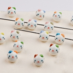 (52) Непрозрачная лаванда Печатные фарфоровые керамические бусины ручной работы, форма кошки, разноцветные, 15x15x15.5 мм, отверстие : 3 мм
