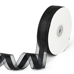Черный 1рулонные однотонные ленты из органзы, для украшения вечеринки, подарочная упаковка, чёрные, 1 дюйм (25 мм), около 50.00 ярдов (45.72 м) / комплект, 1roll / комплект