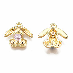 Роза Стойки подвески обшивки сплава, со стразами, без кадмия и без свинца, золотой свет, кролик, роза, 17x18x4 мм, отверстие : 1.8 мм