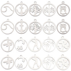 Stainless Steel Color 40Pcs 10 Style 304 Stainless Steel Pendants, Round Ring, Stainless Steel Color, 4pcs/style
