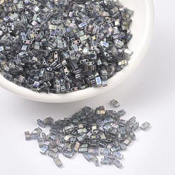 (HTL2440D) Dark Transparent Gray Rainbow Luster Миюки половина бусины тила, японский бисер, 2 отверстие, (htl 2440 d) темно-прозрачный серый радужный блеск, 5x2.3x1.9 мм, Отверстие : 0.8 мм , около 1250 шт / 50 г
