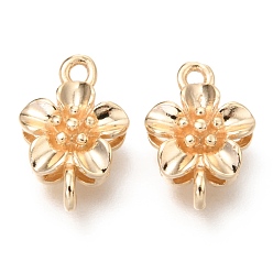 Real 14K Gold Plated Brass Links Connectors, Nickel Free, Long-Lasting Plated, Flower, Real 14K Gold Plated, 14x9x4mm, Hole: 1.4mm and 1.6mm