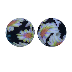 Шоколадный Круглые бусины из пищевого силикона с цветочным принтом, цвет шоколада, 15 мм