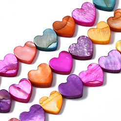 (52) Непрозрачная лаванда Естественных пресноводных оболочки бисер нитей, окрашенные, сердце, разноцветные, 8x8~9x2~3 мм, отверстие : 0.8 мм, около 44~45 шт / нитка, 15.35 дюйм (39 см)