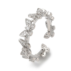 Платина Открытые манжеты из латуни с фианитами, бабочка, платина, размер США 8 1/4 (18.3 мм)
