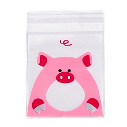 Свинья Прямоугольные самоклеящиеся пакеты для печенья opp, для выпечки упаковочные пакеты, узор свиньи, 13x9.9x0.01 см, около 95~100 шт / упаковка