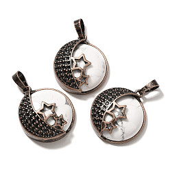 Говлит Природные подвески Говлит, с латунной фурнитурой , плоско-круглые, 26.5x23x9 мм, отверстие : 8x5 мм