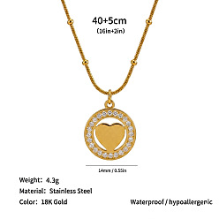 Heart 304 Stainless Steel Crystal Rhinestone Ring Pendant Necklaces, Real 18K Gold Plated, Heart, 15.75 inch(40cm)