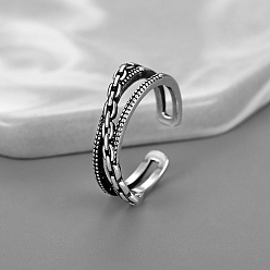 Античное Серебро Латунные овальные цепочки-кольца для мужчин, античное серебро, внутренний диаметр: регулируемый