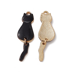 Черный Стойки обшивки сплава эмали подвески, золотой свет, кошачье очарование, чёрные, 34x10x2 мм, отверстие : 1.5 мм