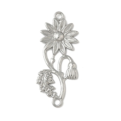 Нержавеющая Сталь Цвет 304 подвески из нержавеющей стали, цветок ссылки, не тускнеет, цвет нержавеющей стали, 39x16x1.5 мм, отверстие : 2 мм