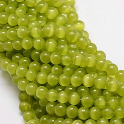 Зелено-Желтый Кошачие глаза, круглые, зеленый желтый, 10 мм, отверстие : 1.5 мм, около 40 шт / нитка, 15.5 дюйм