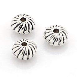 Antique Silver Antique Silver Plated Alloy Corrugated Beads, Flat Round, 6x4mm, Hole: 1mm