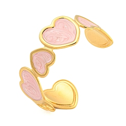 Pink Ion Plating(IP) 304 Stainless Steel Enamel Open Cuff Bangles, Heart, Pink, Inner Diameter: 2-3/8 inch(5.9cm), 23mm