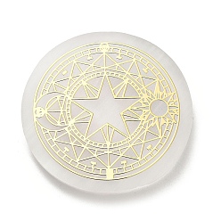 Звезда Плоские круглые подставки для ломтиков из натурального селенита, Камень Рейки для баланса чакр, кристалл исцеления, звезда, 64.5~66x7.5~8.5 мм