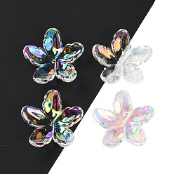 Colorful UV Plating Acrylic Beads Caps, Iridescent, Flower, Colorful, 37x38.5x10mm, Hole: 1.4mm