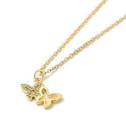 Бабочка 304 подвесные из нержавеющей стали ожерелья, Ожерелье с кулоном из кубического циркония, бабочка, 17.68 дюйм (44.9 см), 15.5x14 мм